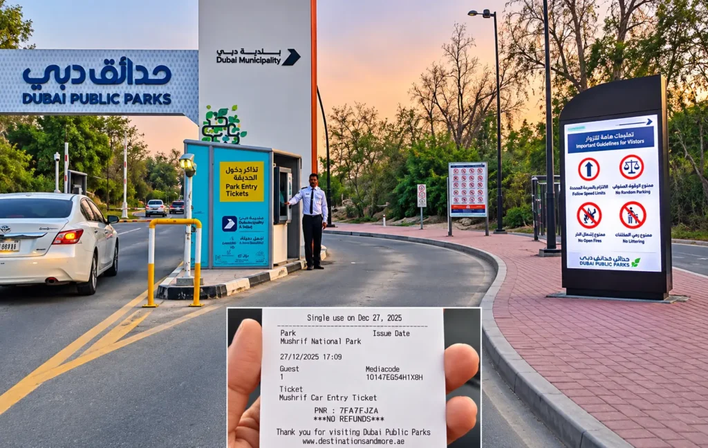 Mushrif Park car entry ticket showing Mushrif National Park admission details and issue date